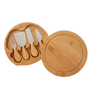 BLK25-2325 - 5-Piece Swivel Top Bamboo Cheese Board Set