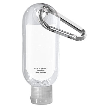 1.9 oz. Clear Sanitizer in Clear Bottle with Carabiner